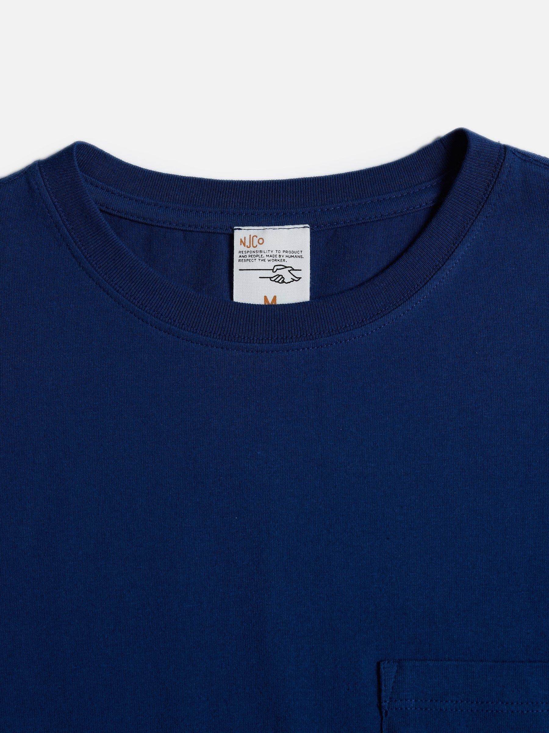 T-shirt à poche bleu en coton bio - leffe pocket tee french bue, Nudie Jeans, photo 3