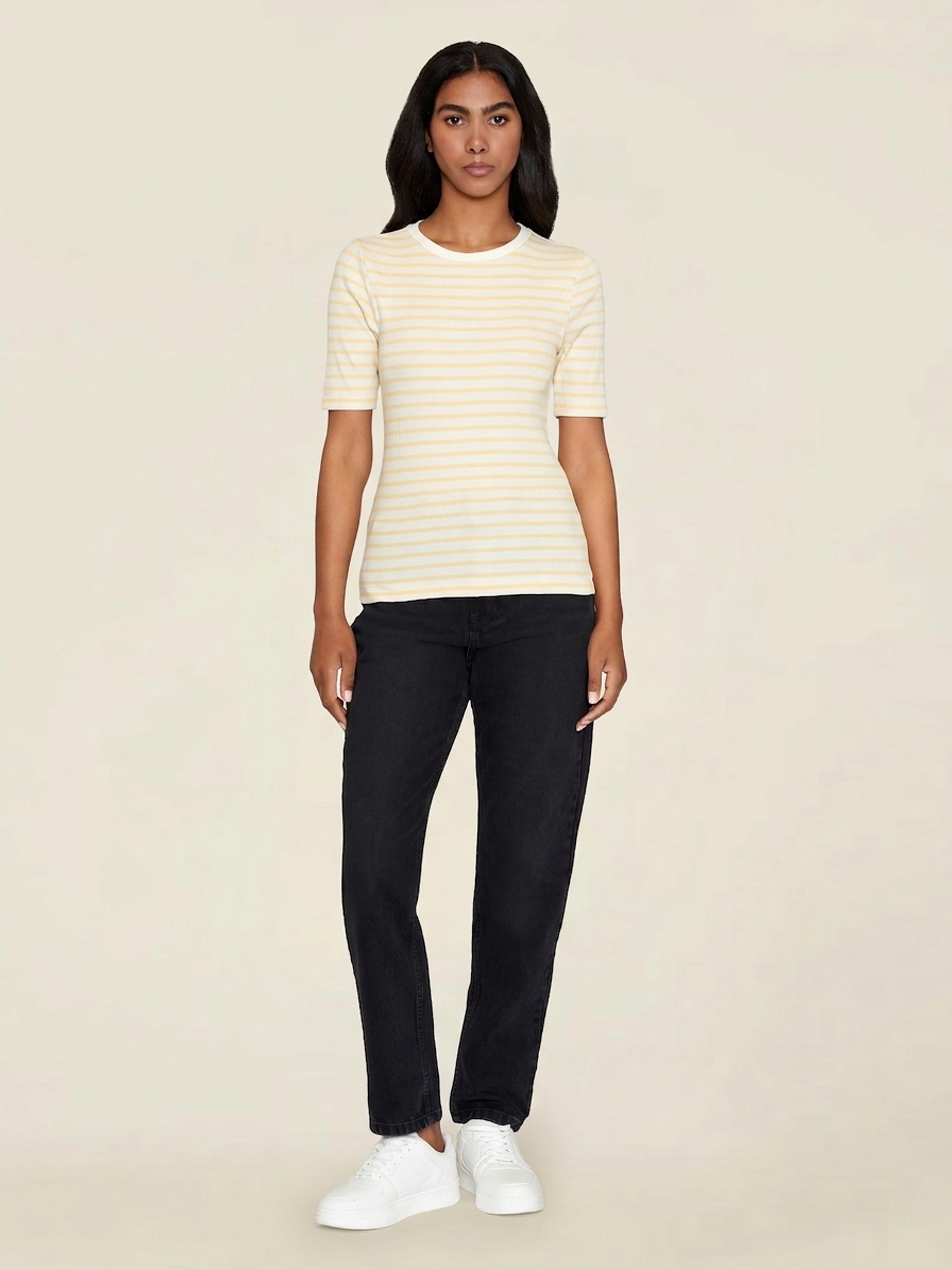T-shirt côtelé en coton bio | rayé jaune "striped rib t-shirt yellow stripe", Knowledge Cotton Apparel, photo 4