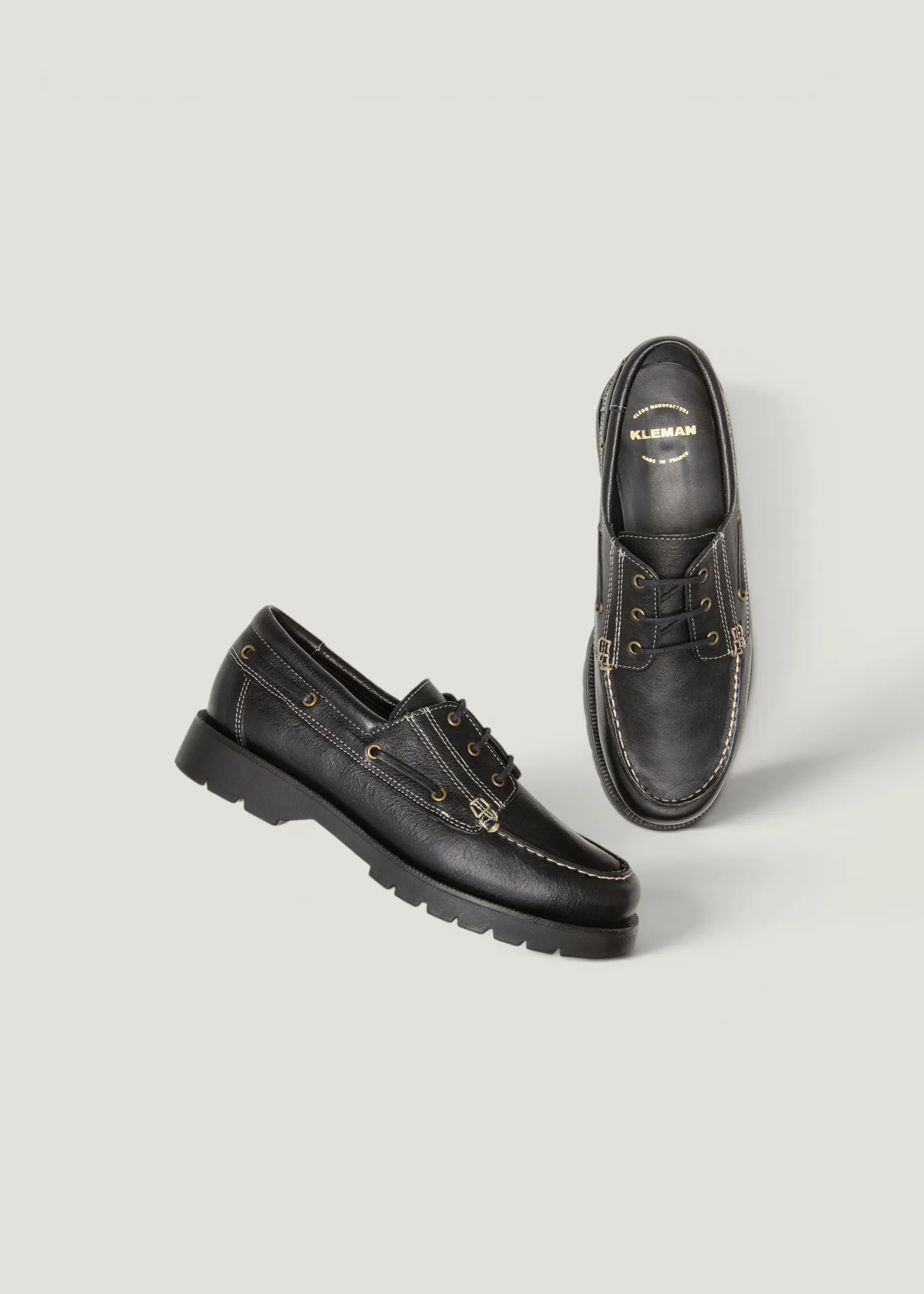 Chaussures bateau en cuir certifié | noir "embruns oak noir", Kleman, photo 4