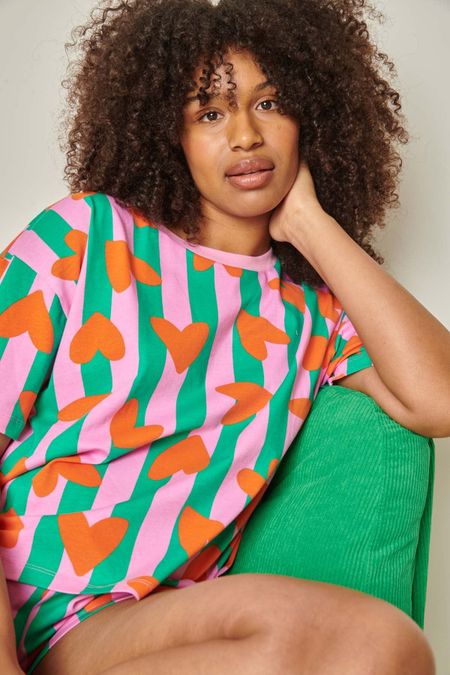 Pyjama en coton bio | coeurs rayures - vert - We Are Jolies
