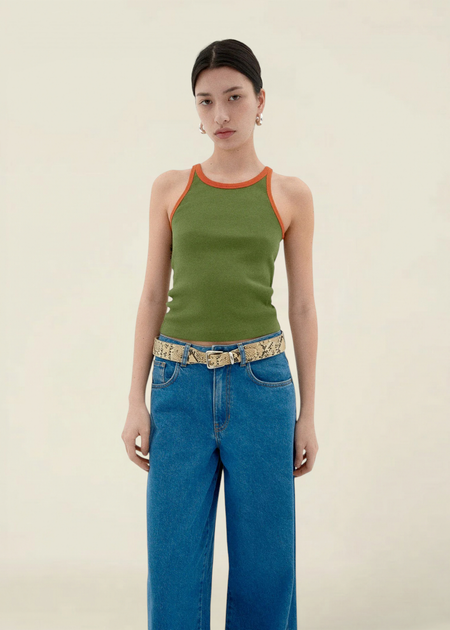 Débardeur en coton bio | vert "garden green pumpkin contrast harriet top" - Thinking Mu