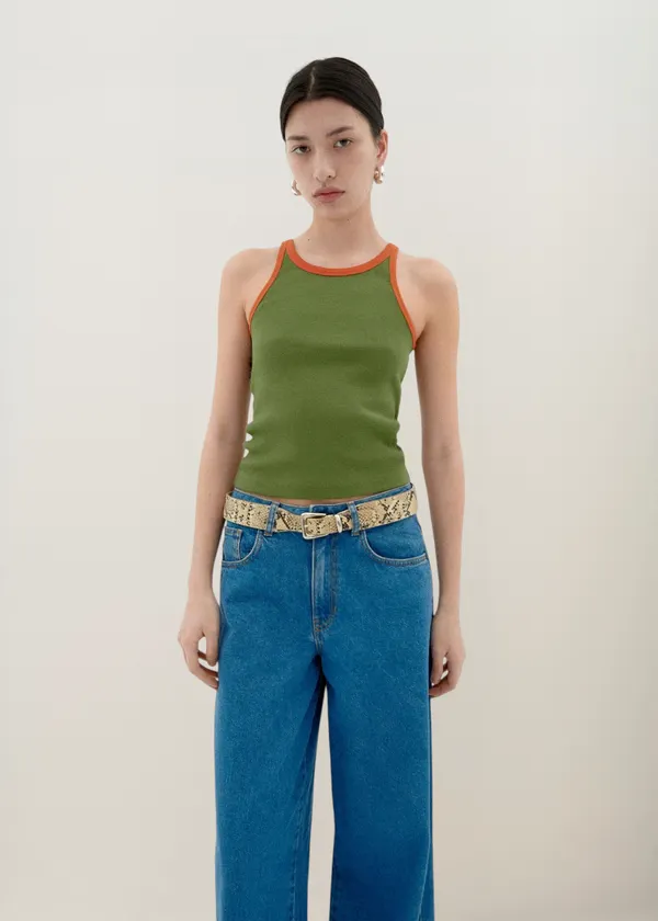 Débardeur en coton bio | vert "garden green pumpkin contrast harriet top", Thinking Mu