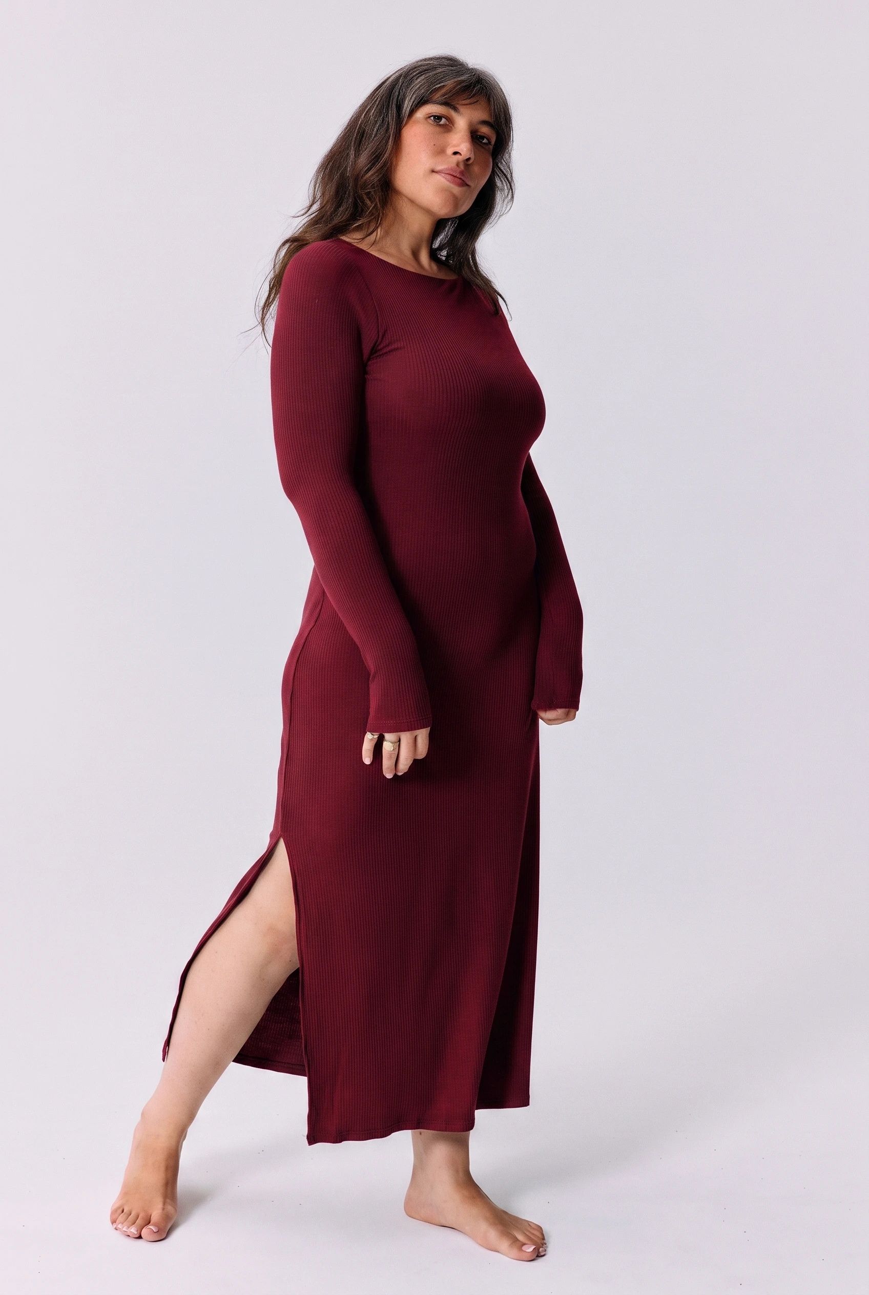 Robe réversible brassière intégrée en tencel | bordeaux "Sélène", Maline Bodywear, photo 5