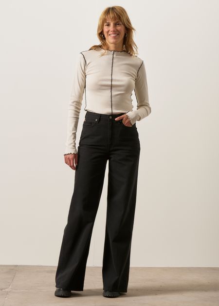 Jean évasé en coton bio et recyclé | noir "sara high loose nero" - Mud Jeans