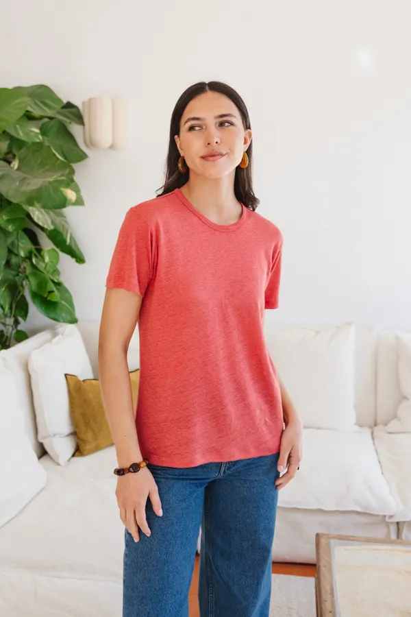 T-shirt lin upcyclé | corail, WeDressFair