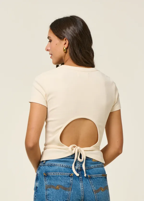 T-shirt dos ajouré en coton bio | beige "pannacota rio top", Thinking Mu