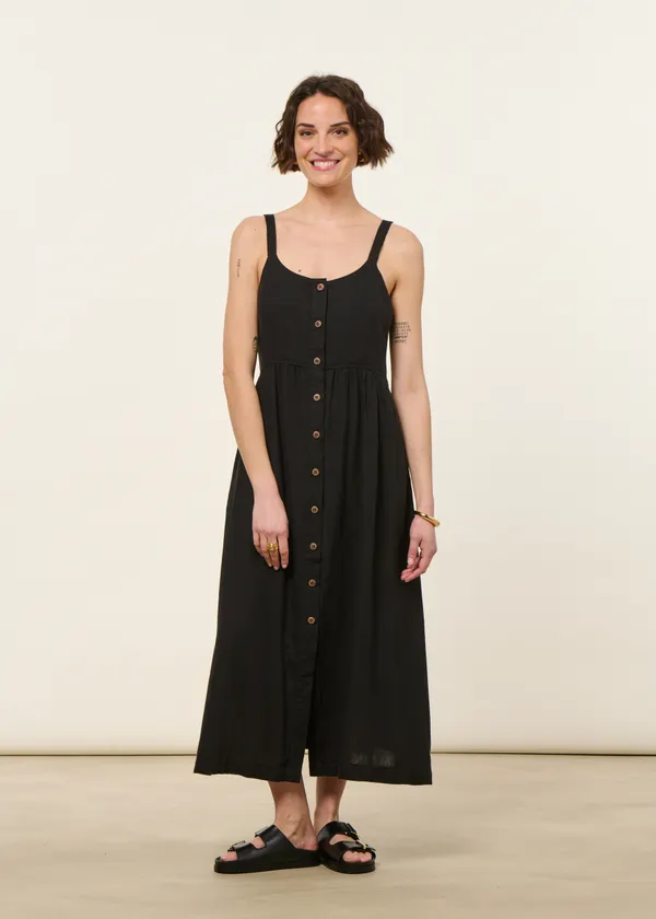Robe longe en chanvre | noir "garden island dress - blk", Patagonia