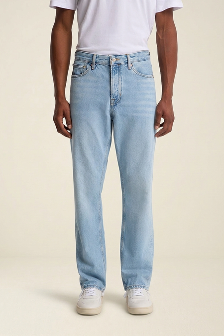 Jean droit large en coton bio | denim clair "roy blue reef light used" - Kings of Indigo