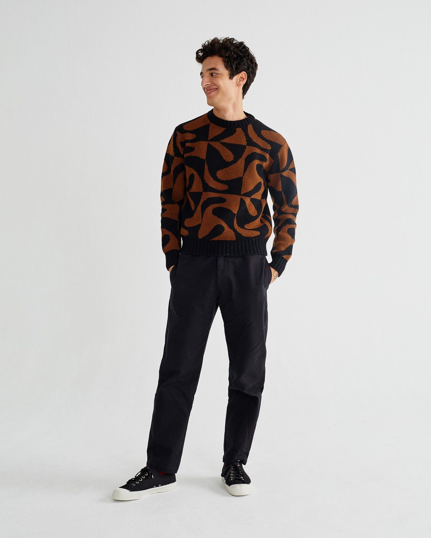 Pull motifs marron et noir en laine - khem, Thinking Mu, photo 3