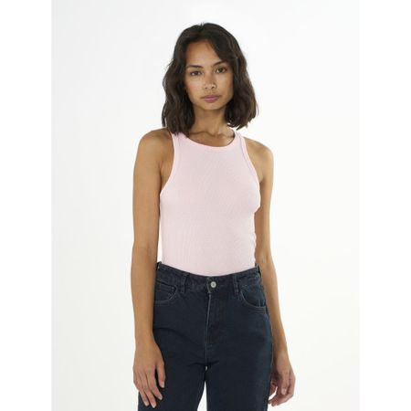 Débardeur rose côtelé en coton bio - racer rib top parfait pink