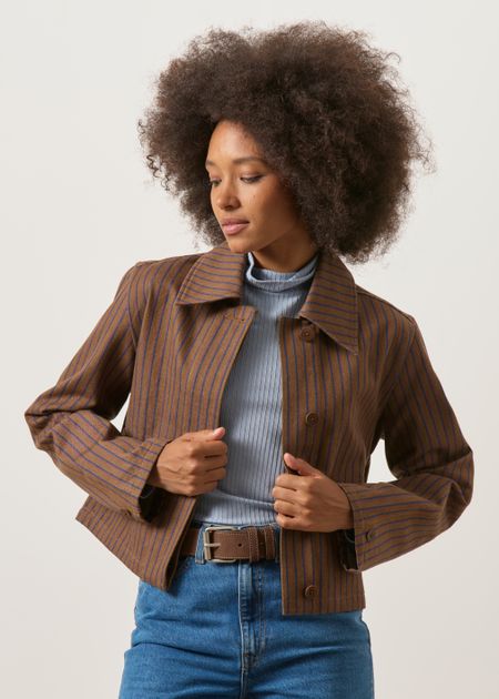 Veste en coton bio | marron "Albin stripes astrid jacket"