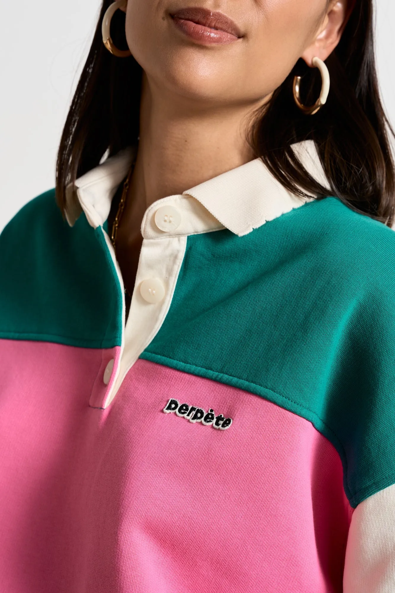 Sweat polo en coton bio | tricolore "linda vert", Perpète, photo 2