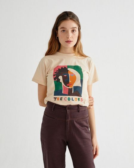 T-shirt imprimé écru en coton bio - the colors