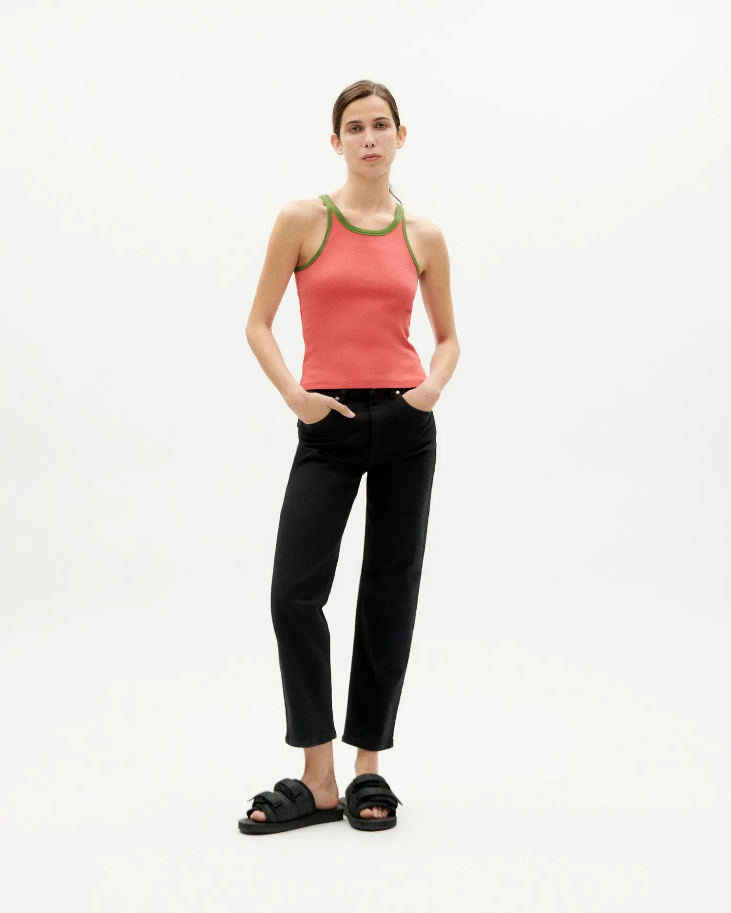 Débardeur en coton bio | rose et vert "sugar pink harriet top", Thinking Mu, photo 4