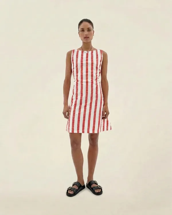 Robe en coton bio | rayé "red maxi stripes cecile dress", Thinking Mu