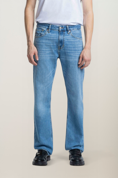 Jean droit en coton bio | bleu "Iskander natural stretch mid worn"