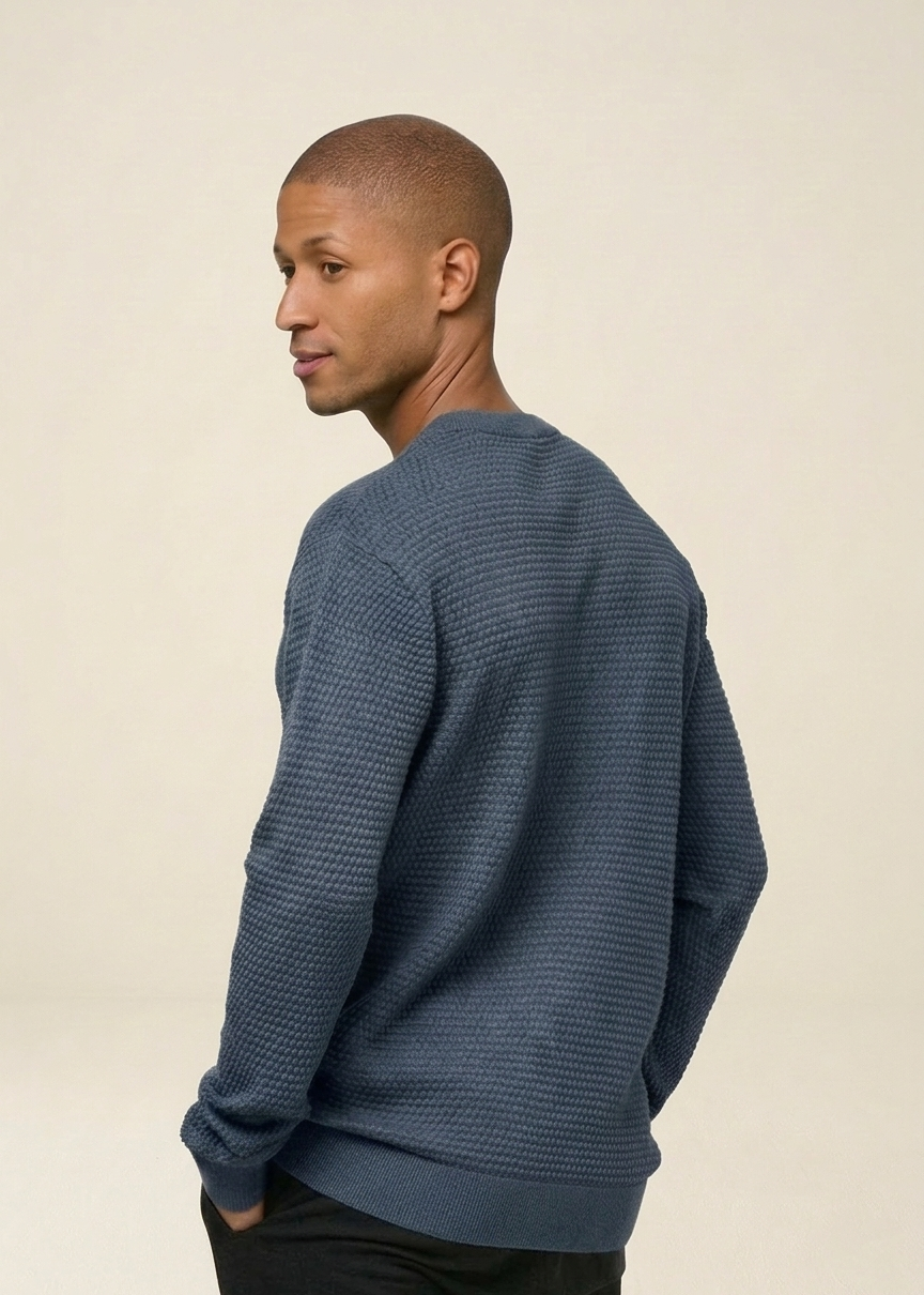 Pullover aus Bio-Baumwolle | Blau "vagn regular bubble knit crew neck - vintage indigo", Knowledge Cotton Apparel, Foto 3