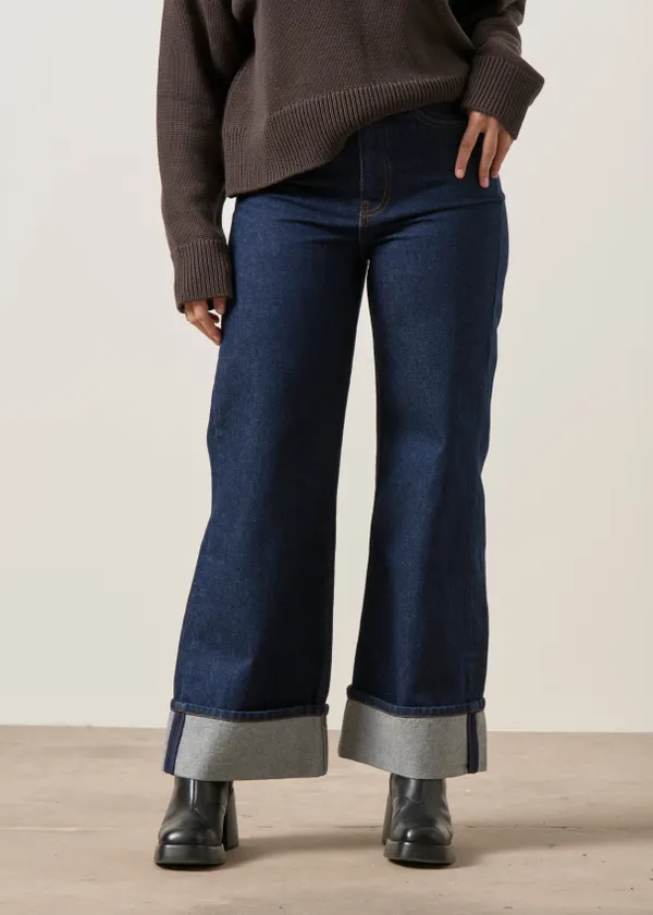 Jean wide leg à revers en coton bio | brut "Marwa", Nitah
