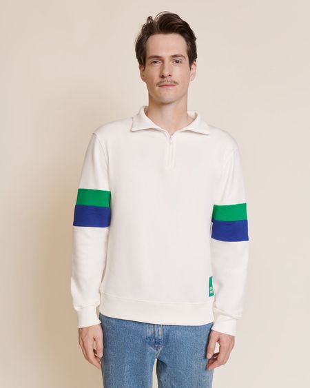 Sweat col zippé en coton bio | blanc "sweat stanny col zippé blanc"