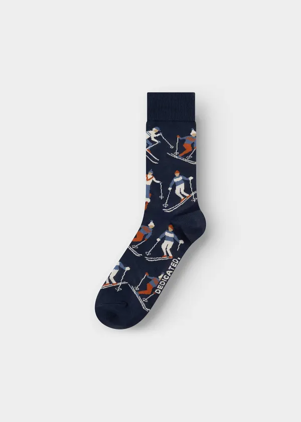 Chaussettes brodées en coton bio | bleu "sigtuna- ski team", Dedicated