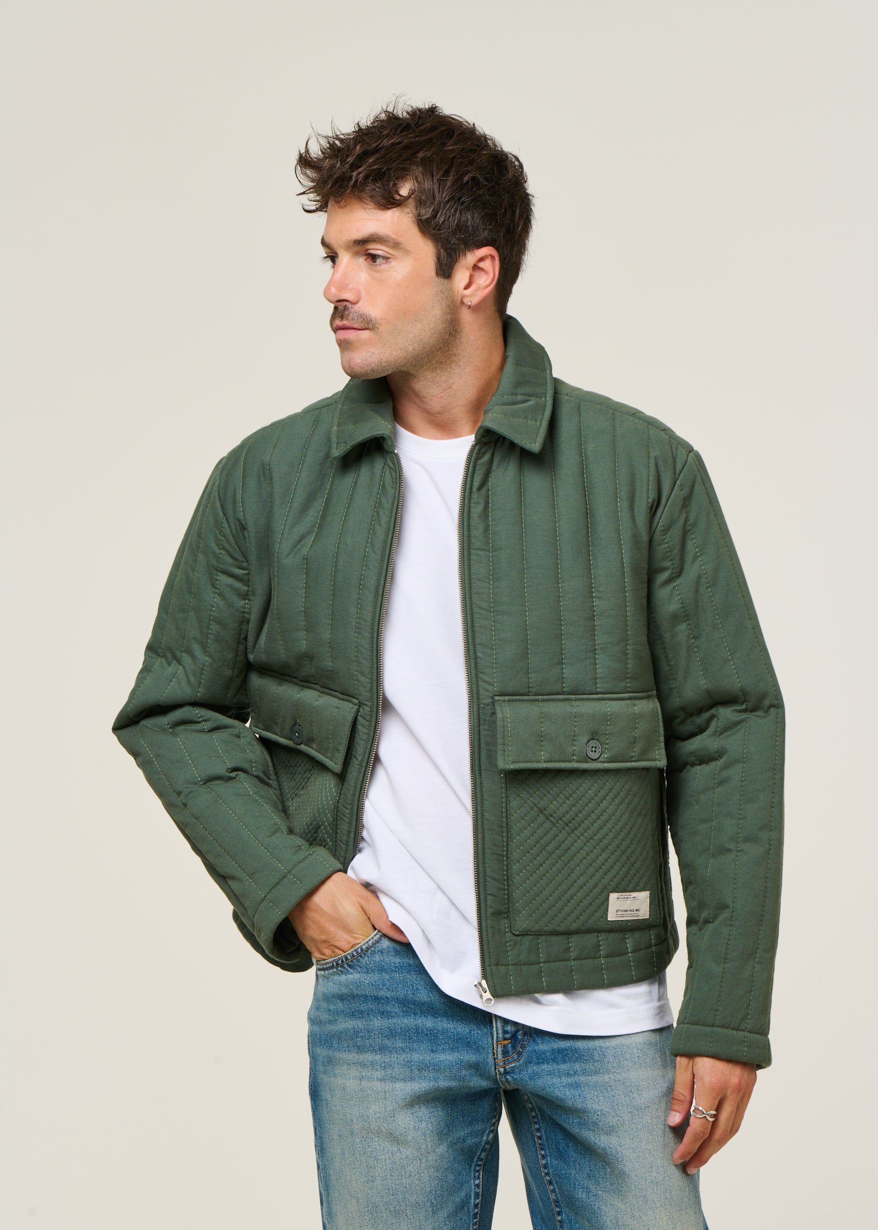 Veste matelassée en coton bio | vert "dark eucaliptus roc jacket - green", Thinking Mu, photo 5