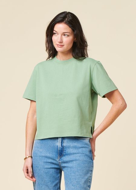T-shirt boxy en coton bio | vert sauge