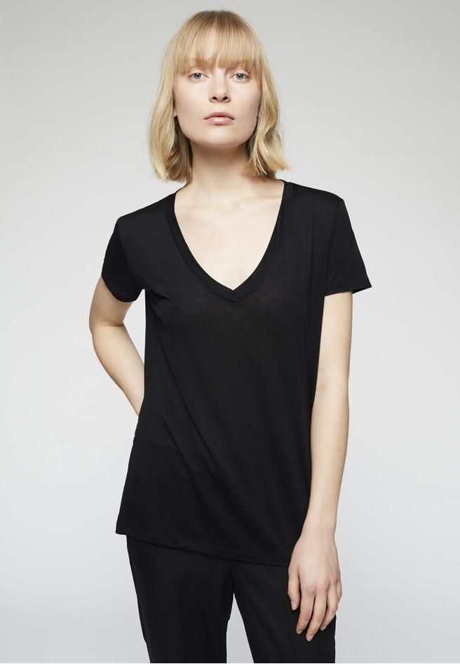 T-shirt col v noir en tencel - juliaa, Armedangels, photo 1