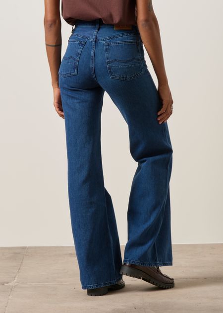 Jean flare en coton bio | bleu "jane - alex dark worn", Kings of Indigo, photo 4