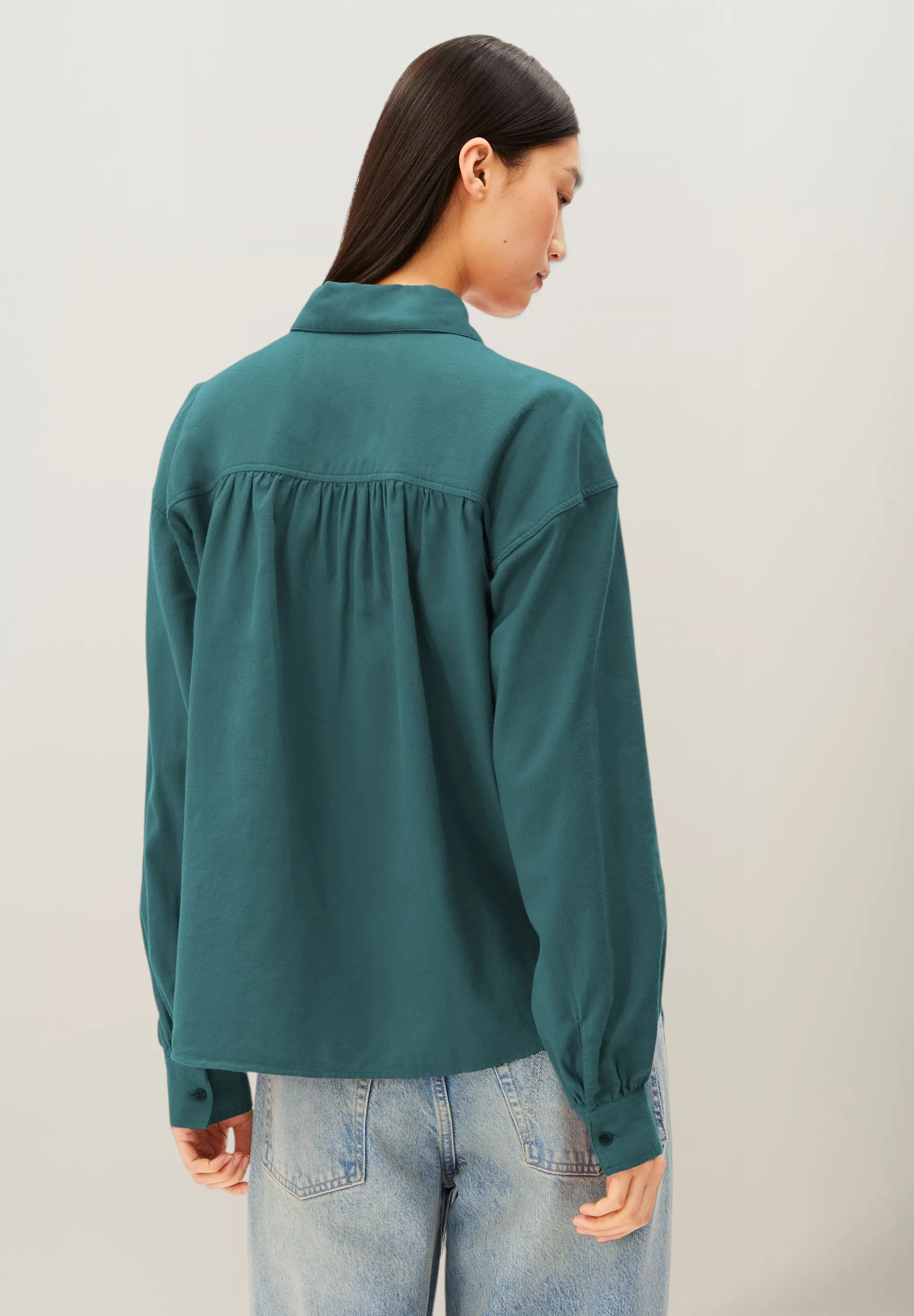Chemise ample en coton bio | bleu vert "Efinaraa flanell blouse - petrol velvet", Armedangels, photo 3