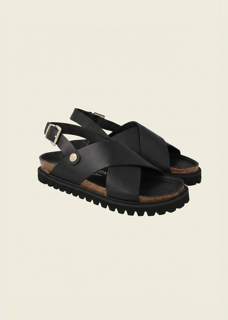 Sandales en cuir certifié | noir "melen embossed leather dark" new - Genuins