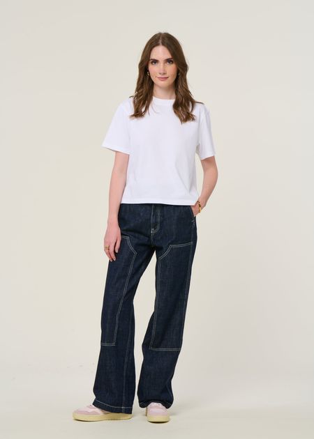 Jean en coton bio | bleu "wendy double knee denim pants - dark blue"