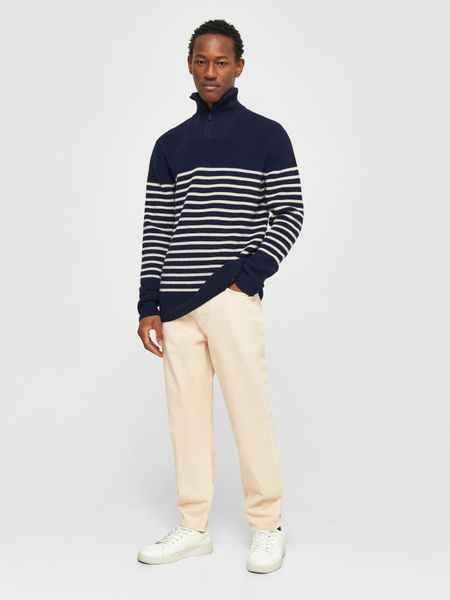 Pull col camionneur en laine bio | marine "1/2 neck zip merino wool rib knit blue stripe", Knowledge Cotton Apparel, photo 3