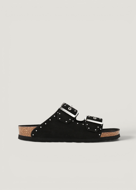 Sandales en cuir suède certifié | noir "honolulu lead velour black" - Genuins