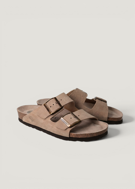 Sandales en cuir suède certifié | taupe "hawaii nubuck taupe" - Genuins