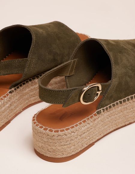 Plateau-Espadrilles aus zertifiziertem Leder | Grün "espadrilles maya - suède sapin", Odaje ex M.Moustache, Foto 2