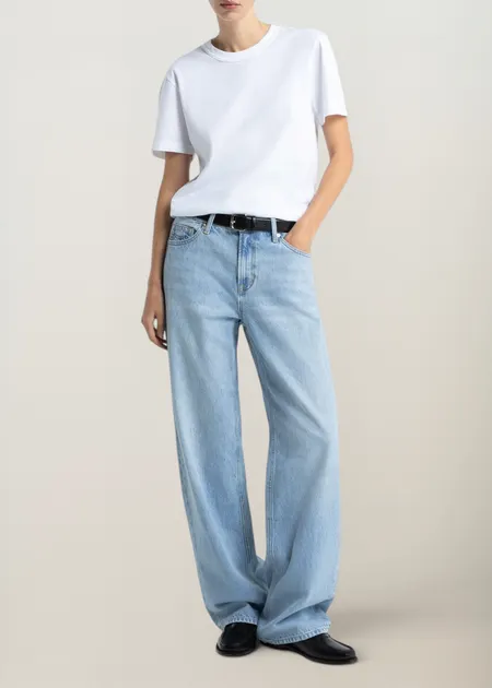 Jean large taille basse en coton bio | bleu délavé "joan blue reef super light used"