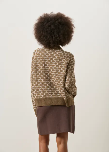 Pull en mélange de laine recyclée et bio | beige et marron "Wool multi dots knit sweater - claystone melange-oatmilk", Armedangels, photo 5