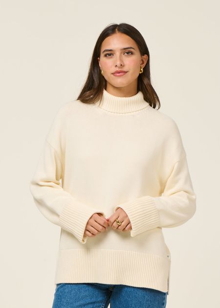 Pull col haut en coton bio | écru "crew neck - egret" - Knowledge Cotton Apparel