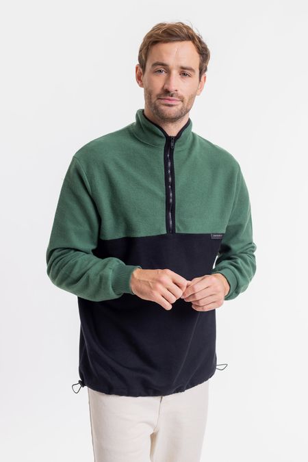 Sweat vert et noir en coton bio - divided half zip sweatshirt black/deep green