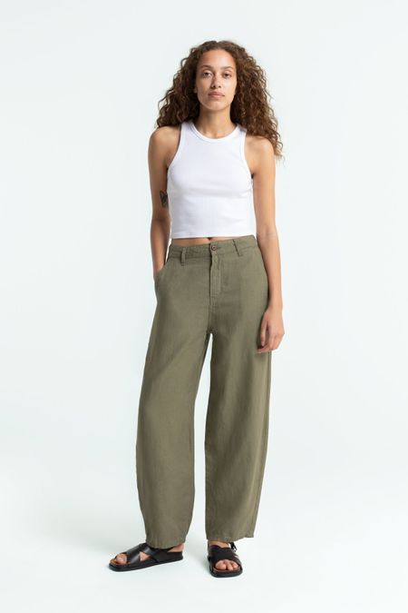 Pantalon ballon en lin | kaki "leila - bungee cord"
