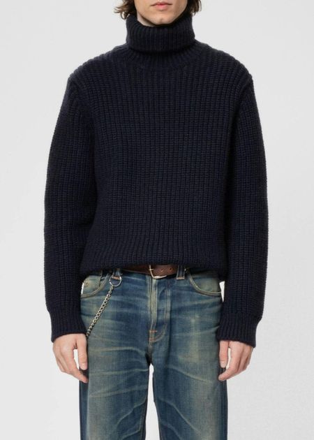 Pull col roulé en laine bio | marine "august chunky rollneck knit navy"