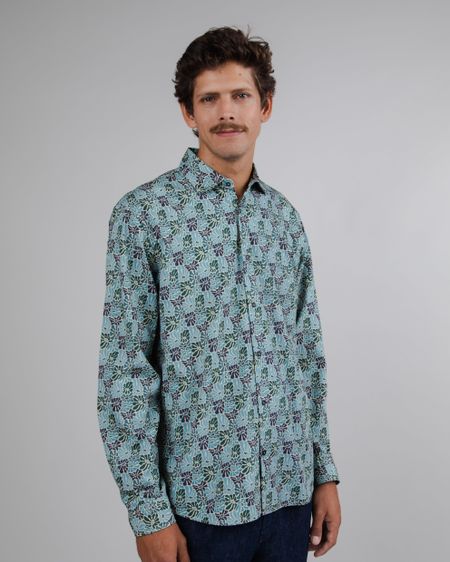 Gemustertes Hemd aus Bio-Baumwolle | Blau "spring regular shirt beige", Brava Fabrics, Foto 1