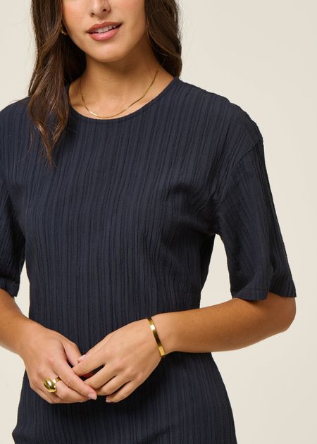 Robe longue en coton bio | marine "navy kina dress - blue", Thinking Mu, photo 3