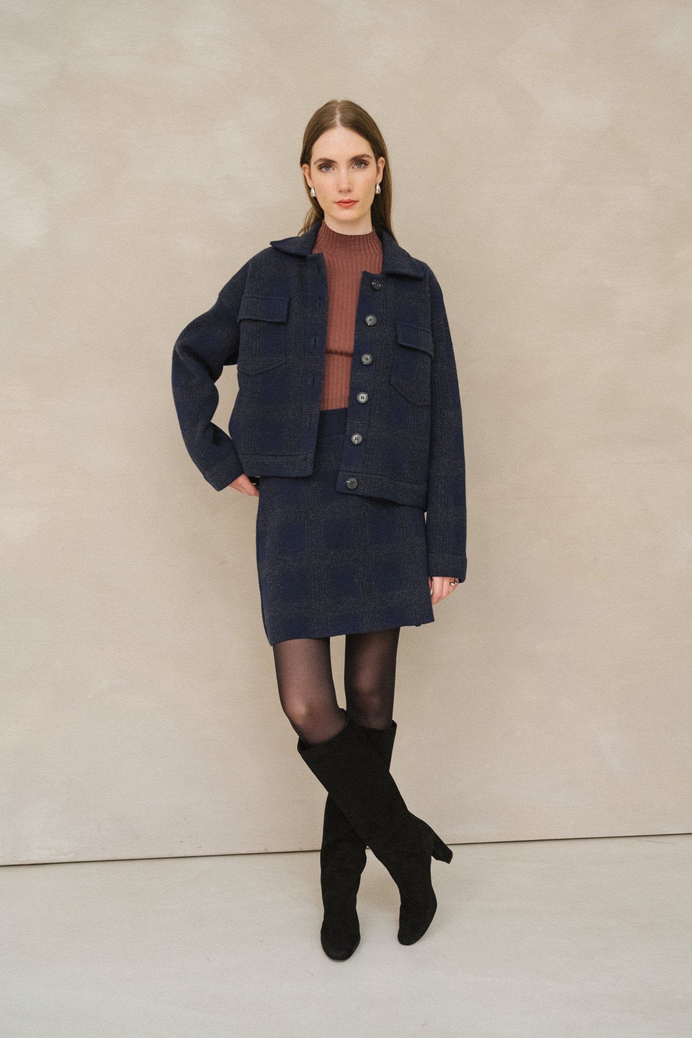 Jacke aus Bio-Baumwolle und Wolle | Marineblau "joaalison check - night sky-steel melange", Armedangels, Foto 5