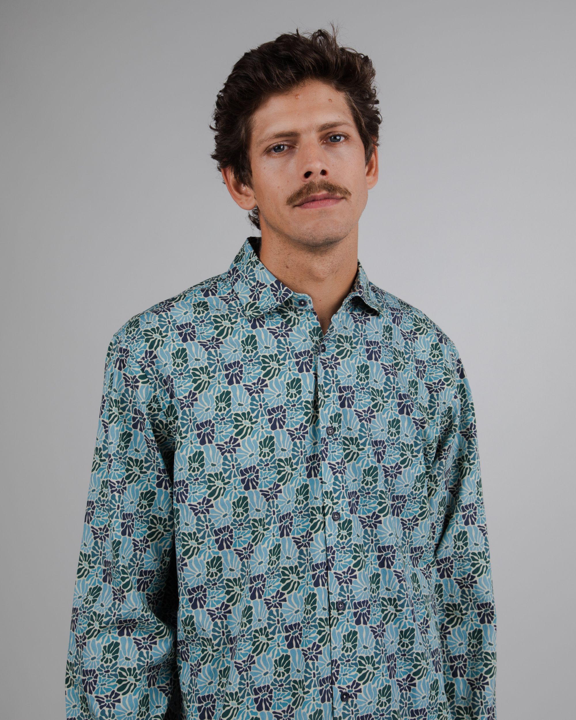 Gemustertes Hemd aus Bio-Baumwolle | Blau "spring regular shirt beige", Brava Fabrics, Foto 3
