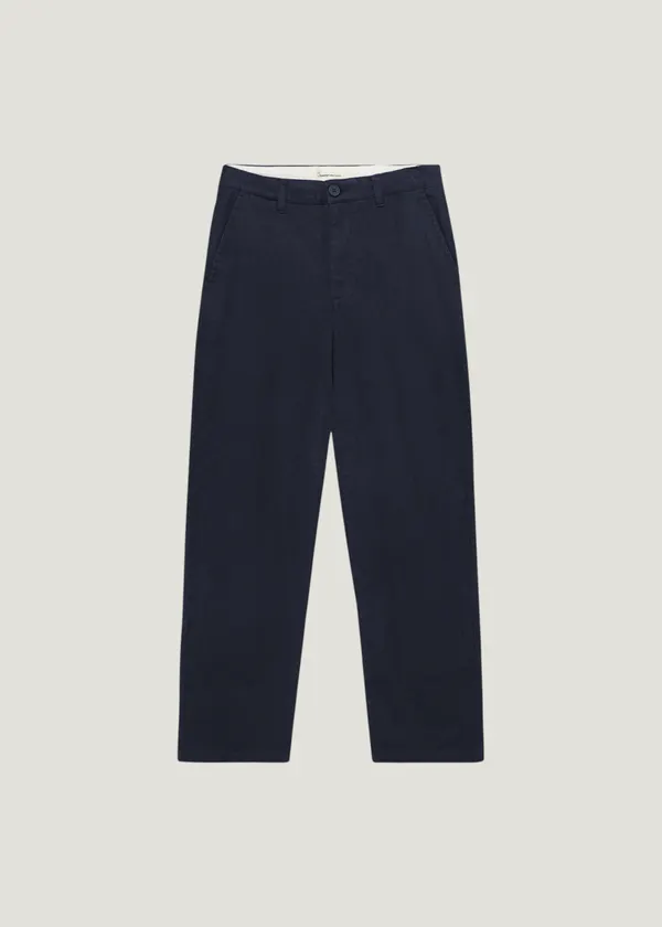 Pantalon droit flanelle en coton bio | bleu "chuck regular flannel pants night sky", Knowledge Cotton Apparel