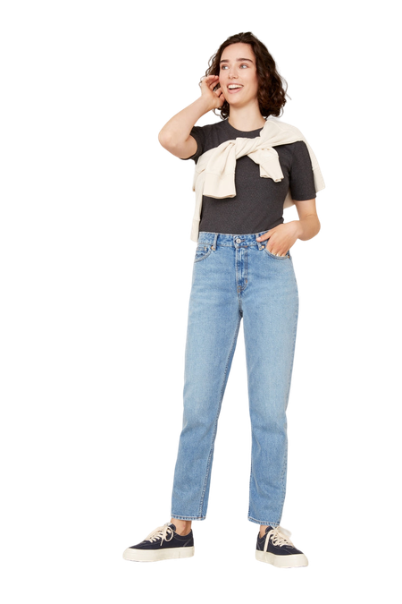 Jean mom en coton bio et recyclé | bleu délavé "caroline cropped sanibel light"