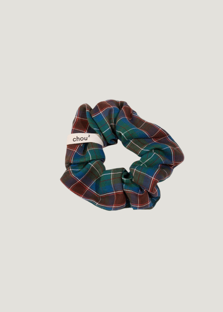Chouchou upcyclé | multicolore "chouchou tartan vert rouille - grand"