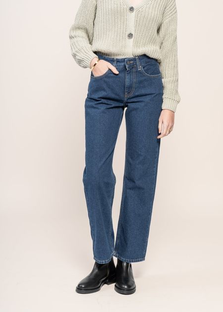 Jean ample en coton bio | bleu "mid loose - stone indigo"