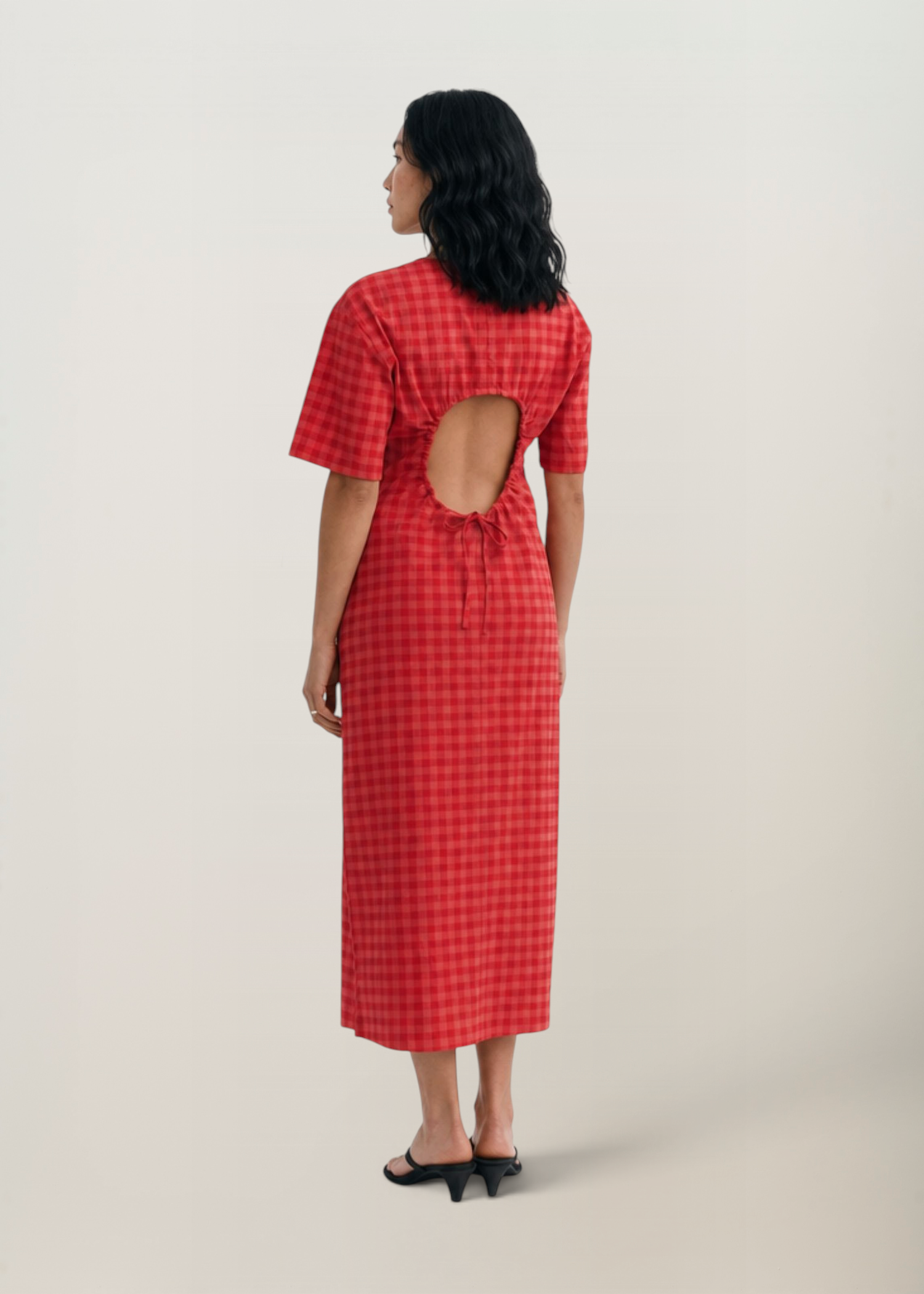 Robe longue seersucker en coton bio | rouge "red checks seersucker kina dress - red" , Thinking Mu, photo 3